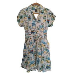 Taylor Women Ivory Tropteal Tropical Postcard Linen Blend Shirtdress 4380MK 10